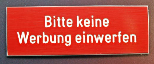 Briefkastenschild, T&uuml;rschild Bitte keine Werbung einwerfen 8