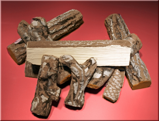 Dekoholz, Gelkamin-Holz, Holzscheite, Keramikholz 9 teilig