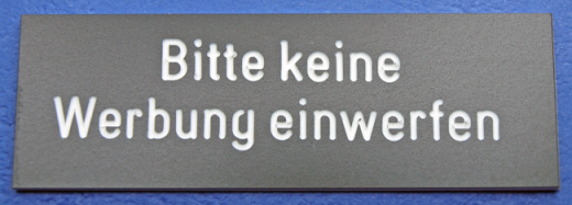 Briefkastenschild, T&uuml;rschild Bitte keine Werbung einwerfen